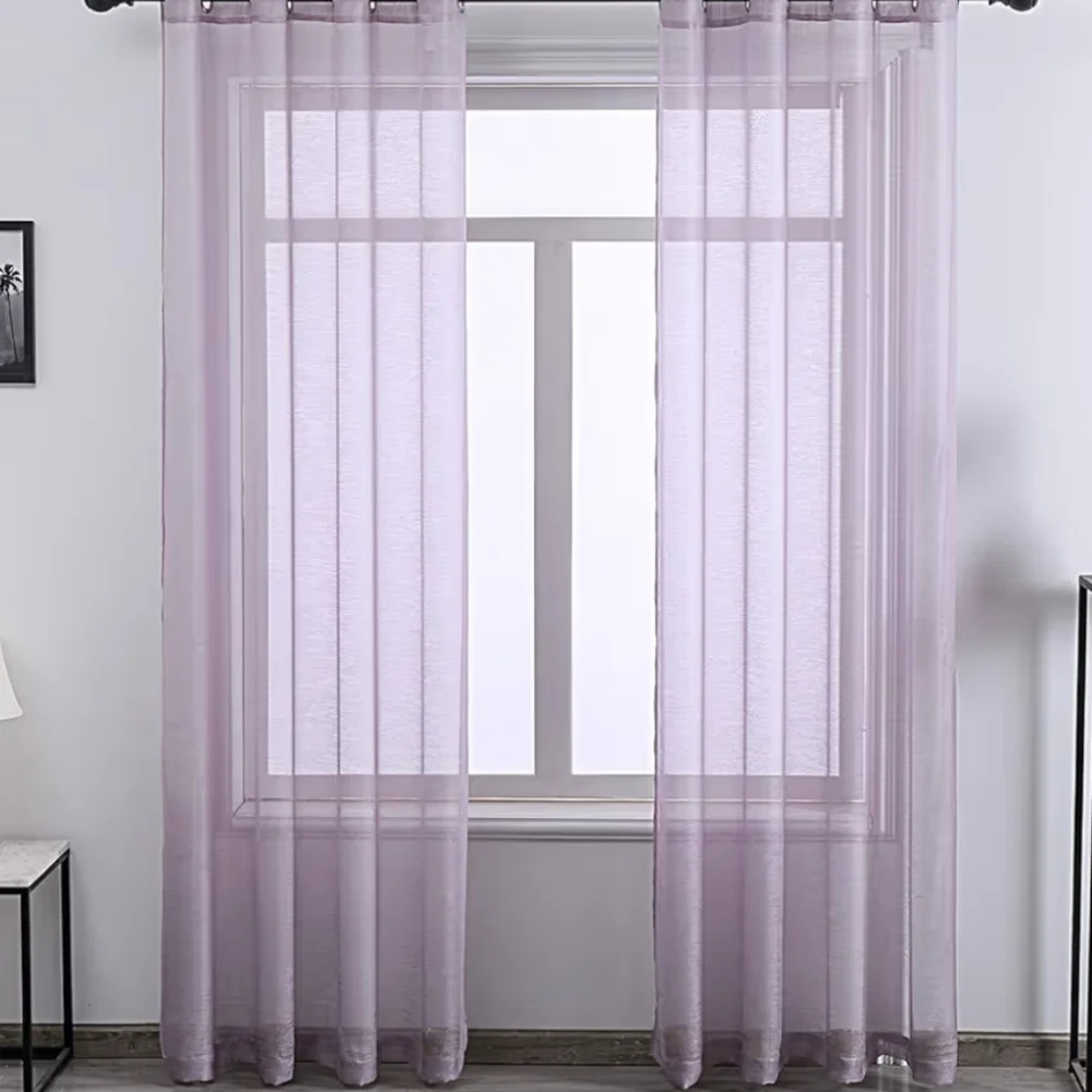 DONREN Lavender 2 Sheer Curtain Panels With Rod Pocket 52